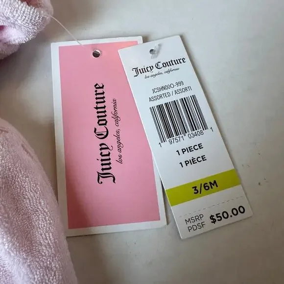 Juicy Couture NWT Baby Girl Pink French Terry One Piece Romper Size 3-6M - Picture 4 of 7